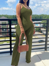 LW BASICS Wide Leg Cami Jumpsuit Casual skinny Jumpsuit Women Summer Solid Straps Wide Leg Pants Sleeveless sexy Jumpsuits