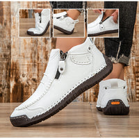 New Classic Handmade Leather Men's Shoes with Zipper Design Outdoor Sneakers Casual Flat Shoes Men Work Shoes Ankle Boots