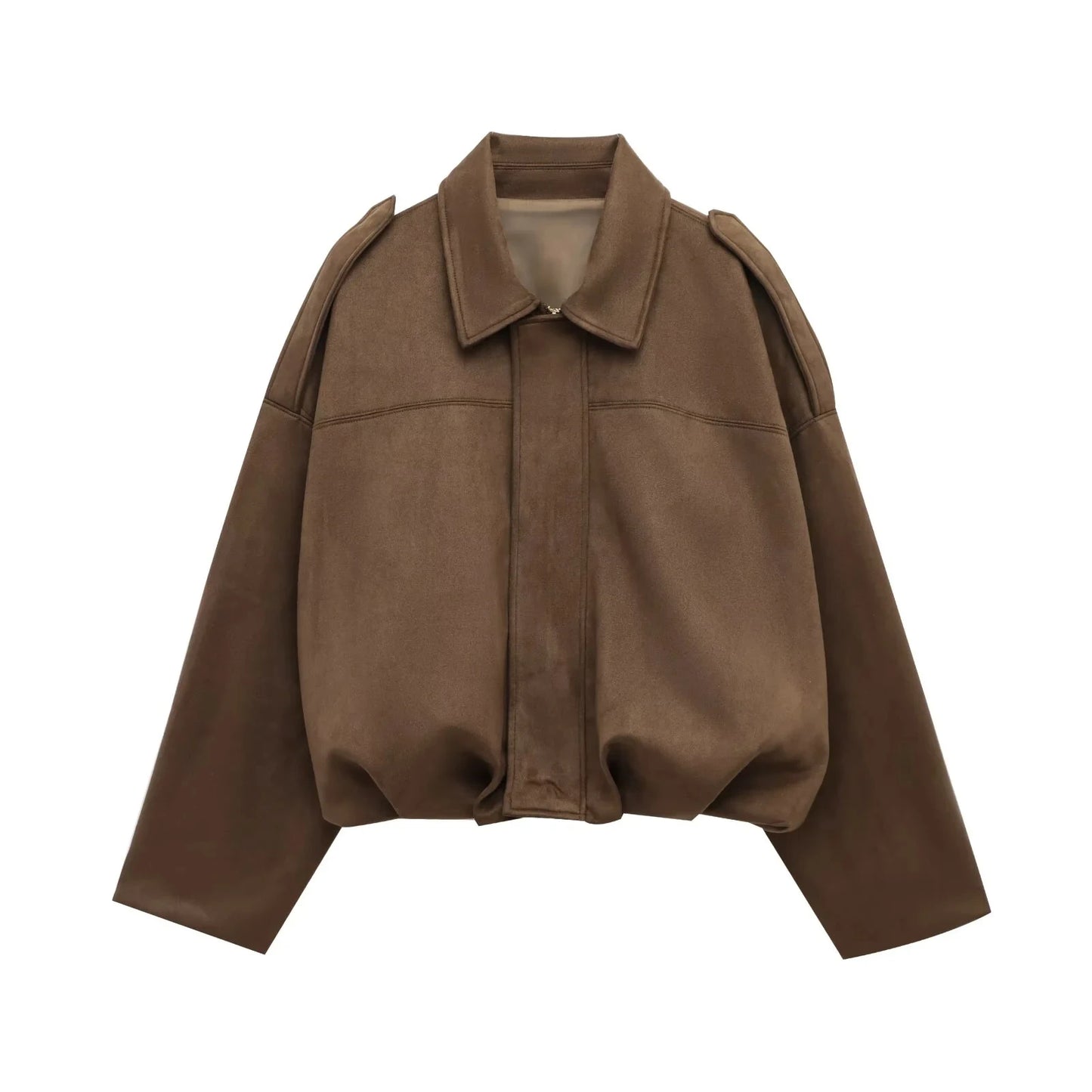 HH Women's Street Fashion Solid Loose Suede Texture Coats Causal Long Bat Sleeves Lapel Zipper Fly Winter Vintage Jackets