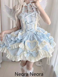 Lovely Kawaii Slash Neck Slim Lolita Dress Women Sweet Design Bow Off Shoulder Sling Dresses Elegant Cute Pretty New Clothing