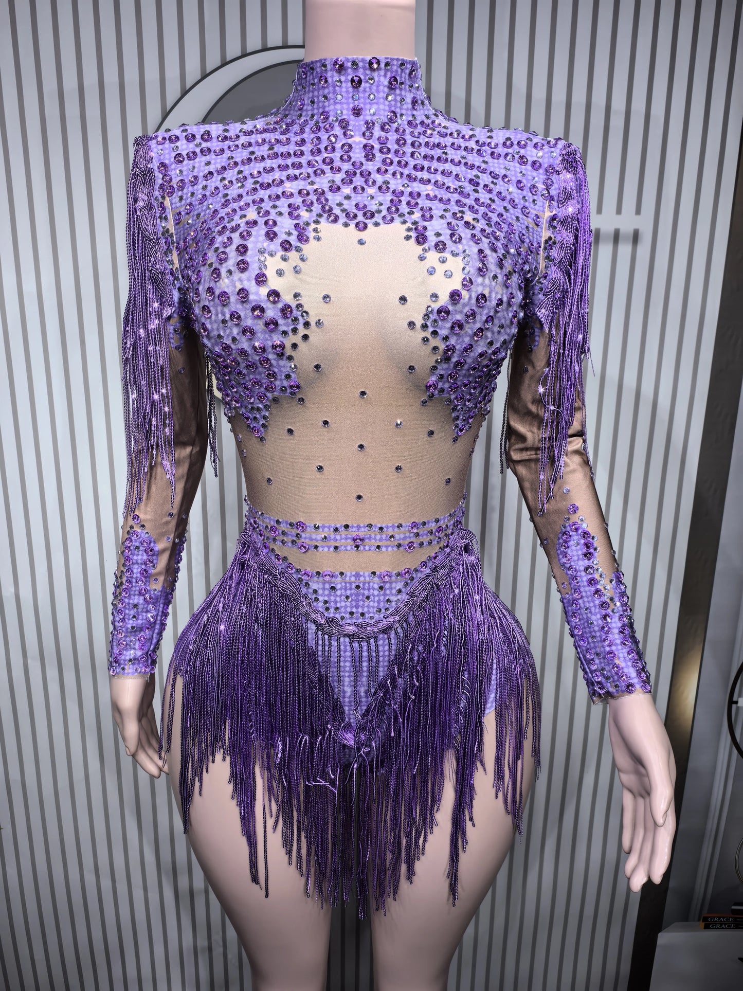 Gold Silver Sequins Tassel Elastic Bodysuit Sex)Pole Latin Dance Stage Wear Nightclub  DJSinger Dancer Performance Costume  Q025