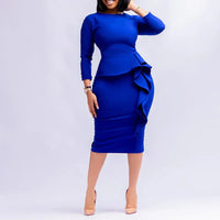 2022 New Arrivals Women African Church Party Dresses Elegant Fashion Long Sleeve Ruffles Knee Length Midi Bodycon Pencil Dress