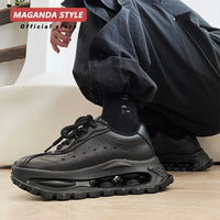 Sports shoes for men casual leather shoes street fashion brand design shock absorption soft sole height increasing dad shoes