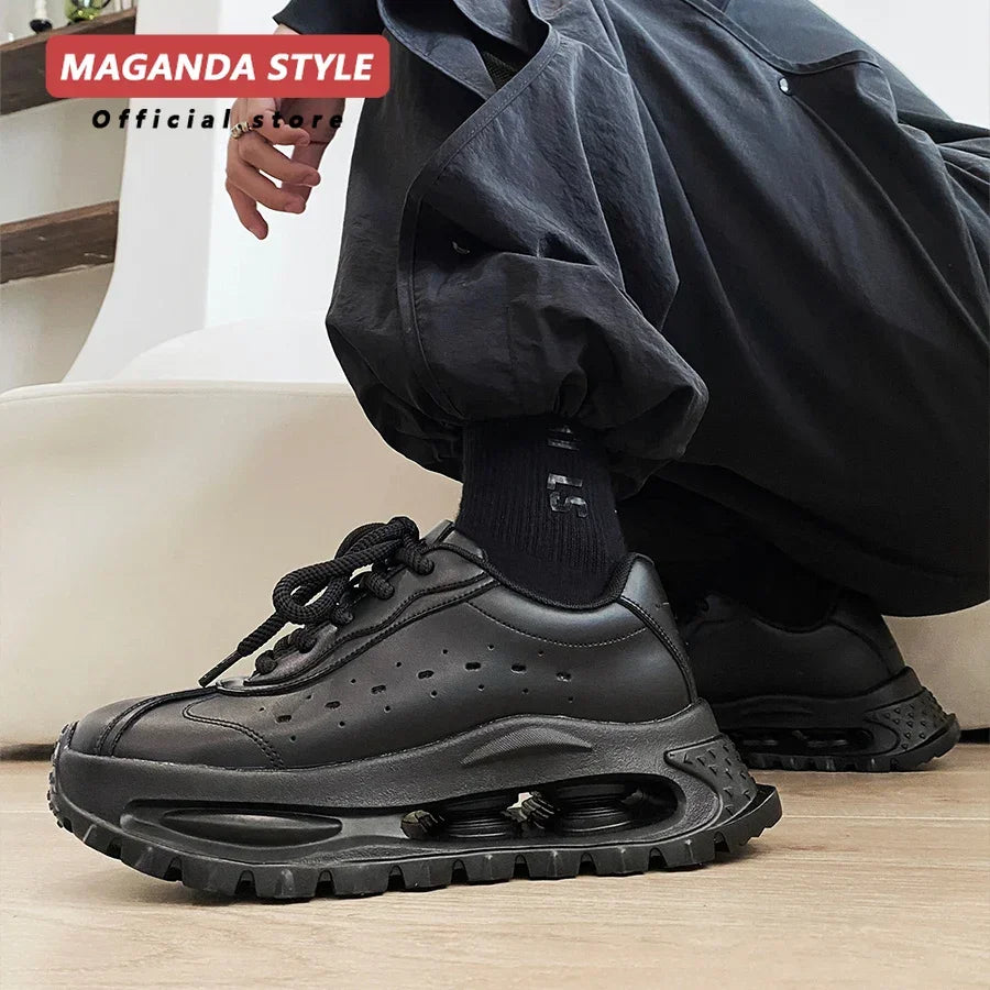 Sports shoes for men casual leather shoes street fashion brand design shock absorption soft sole height increasing dad shoes