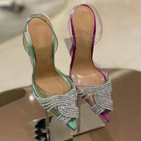 Brand 10cm Thin High heels Women Sandals Fashion Transparent PVC Rhinestone Slingbacks Gladiator Sandals Summer Party Prom Shoes