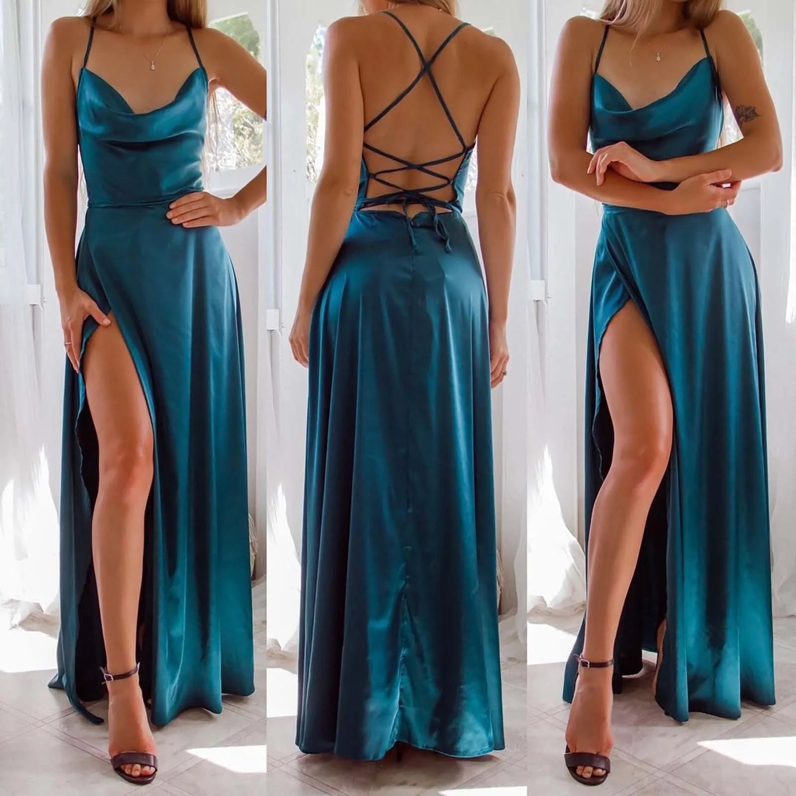 Chiffon Train Women Dress Summer Tank Top Sleeveless Pleated Tank Long Dress Backless Lace Up Sexy Side Slit Dresses 원피스