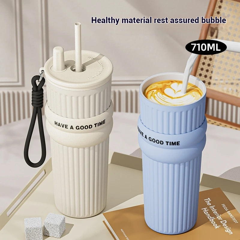 2025 New In Stock Large Capacity Simple And Convenient Straw Insulated Cup Office Coffee Cup Portable Accompanying Car Cup