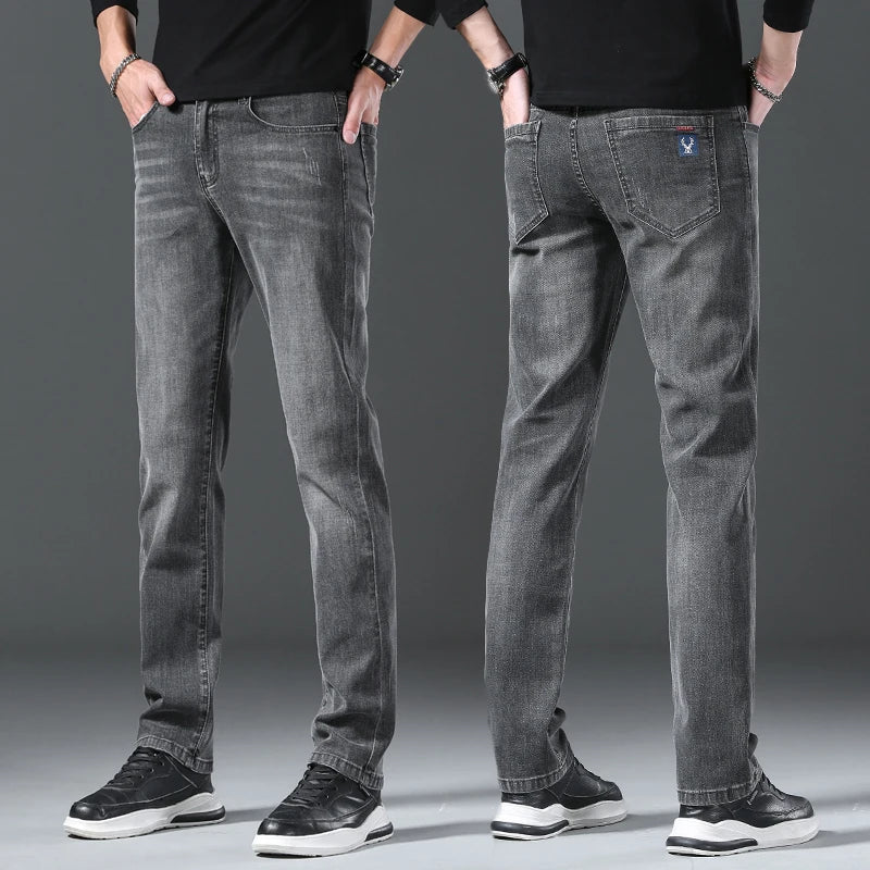 Jeans men straight tube loose 2024 autumn new item business elastic men's versatile casual pants trendy brand long pants men