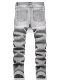 Men's Jeans Slim Fit Comfort Straight Leg Casual Mid Waist Denim Pants Grey Trousers Men Clothing