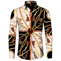 Fashion Luxury Golden Flower Print Men's Shirts Baroque Style Short/Long Sleeve Lapel Button Up Tops Social Hawai Party Cardigan