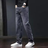 2025 New Men Fashion Loose Straight Elasticity Jeans Male Wear-Resistant Look Taller Denim Pants Smart Casual Dark Gray Trousers