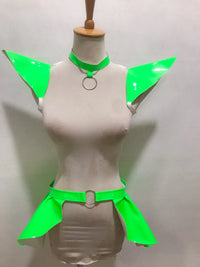 Fluorescence Yellow Laser Flying Shoulder Pads Skirt Women Performance Jazz Dance Clothing Bar Nightclub DJ Gogo Dancer Costume