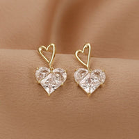 2023 Korean Fashion Jewelry Shining Rhinestone Hollow Heart Drop Earrings for Women Girls Vintage Red Crystal Earrings