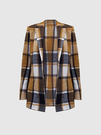 All-match Coat Women Korean Fashion 2023 Fall Plaid Print Button Front Long Sleeve Coat Design Jacket Casual Jacket