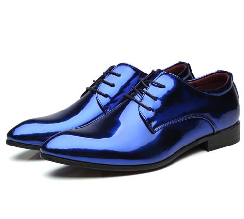 Fashion Trend Patent Leather Men Wedding Shoes Gold Blue Red White Oxfords Shoes Designer Pointed Toe Dress Shoes Big Size 37-48