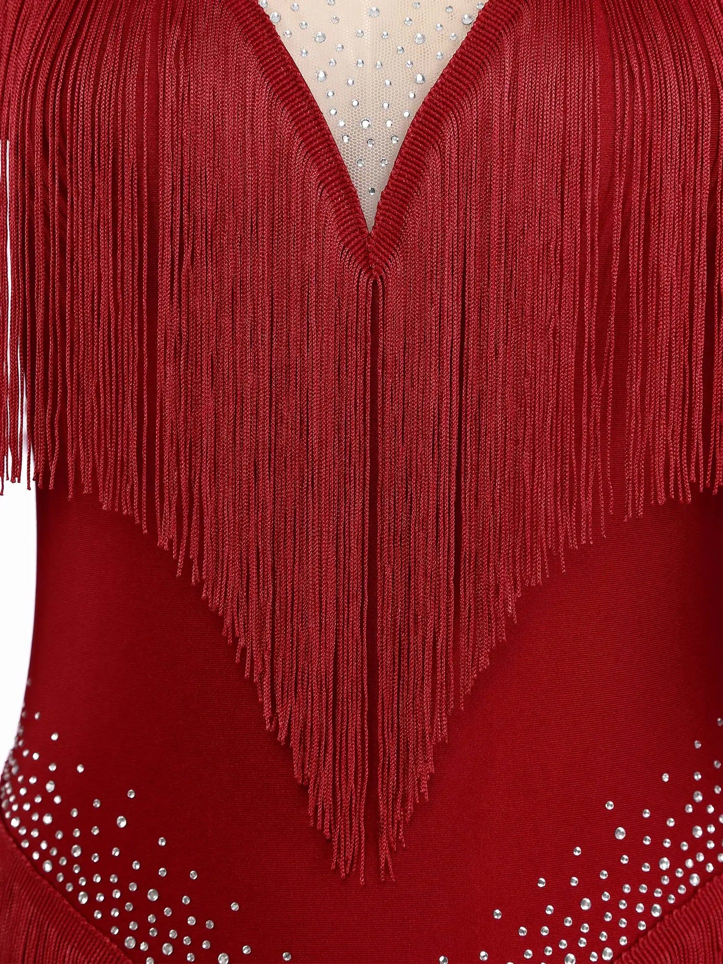Rhinestone Tassel Leotard Dress for Women's Latin Jazz Dance Performance Clothes Ballroom Fringed Jazz Samba Tango Dresses