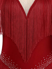 Rhinestone Tassel Leotard Dress for Women's Latin Jazz Dance Performance Clothes Ballroom Fringed Jazz Samba Tango Dresses