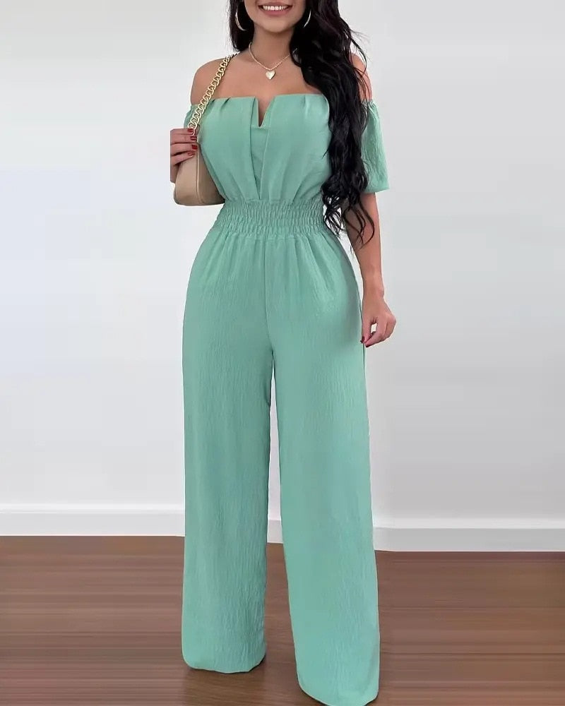 Summer Fashion Printed Wide Leg Jumpsuit Women Sexy Beach Style Off-shoulder High Waist Jumpsuit Womem