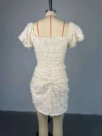 Women's Clothing 2025 Spring and Summer New Sexy V-neck Bubble Sleeves High Waist and Thin Pleated Short Dress