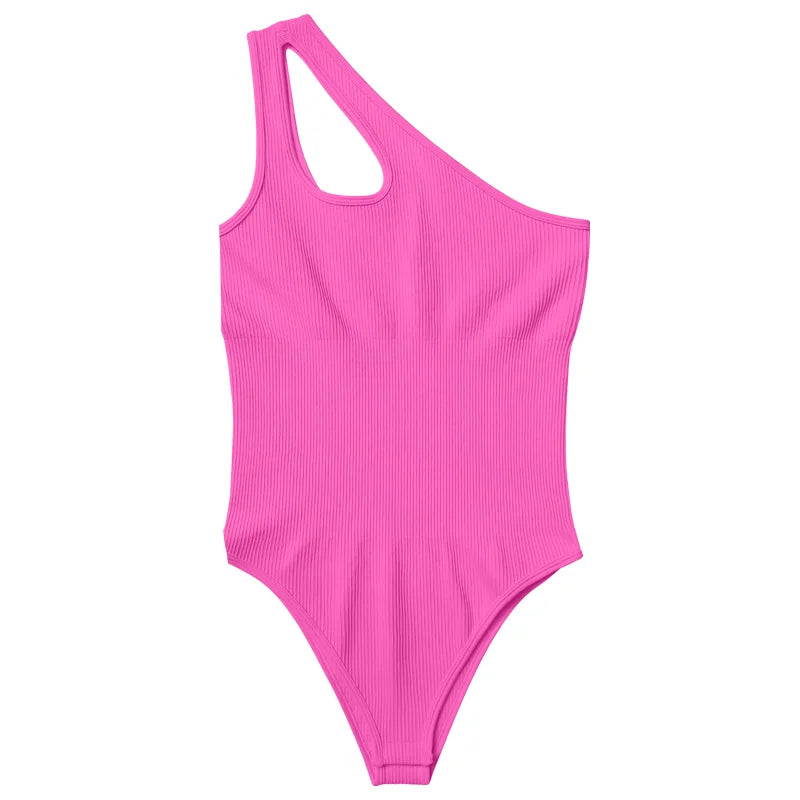 Seamless Bodysuit for Women Tummy Control Tops Cutout Sleeveless Bodysuit Thong Sculpting One-shoulder Sexy Versatile Bodysuits