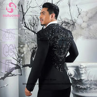 Luxury Shiny Beaded Applique Tuxedo Suits For Men Wedding 3 Piece Pants Set Customized Formal Groom Shawl Lapel Blazer Masculino