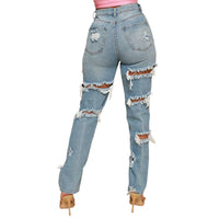 Sexy Ripped Jeans Woman Baggy Women Denim Pants Holes Destroyed Broken Vintage Female Pants Trousers Distressed Designer Jeans