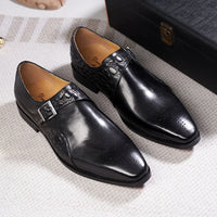 Luxury Men's Genuine Leather Monk Strap Shoes Cowhide Business Office Formal Dress Shoes with Buckle Italian Style for Weddings