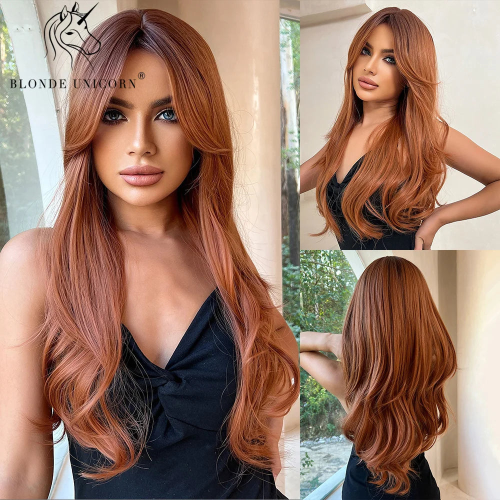 Blonde Unicorn Synthetic Long Wavy Wig Ombre Purple to Blue for Woman Cosplay Halloween Wigs Heat Resistant Fiber Bangs Hair