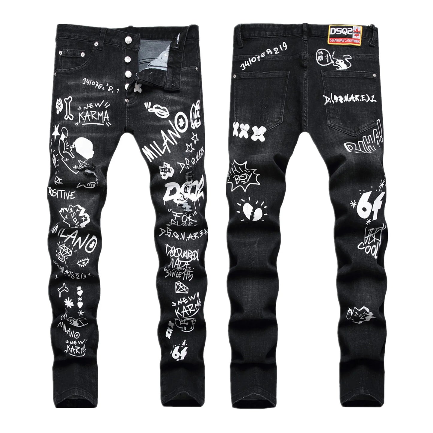 Men's Fashion Street Hip-Hop Jeans Men Stretchy Slim Fit Ripped High Quality Jeans 2023 New Male Punk Style Denim Pants Black