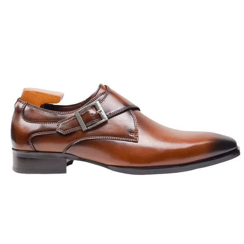 British Style Men's Shoes Genuine Leather Square Head Business Casual Shoes Buckle Cross Border Fashion
