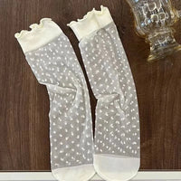 Lolita Skirt Base Socks White Lace Thin Ruffle Long Knee-high Sock for Kids Baby Princess Style Heart Bow Pattern Mesh Stockings