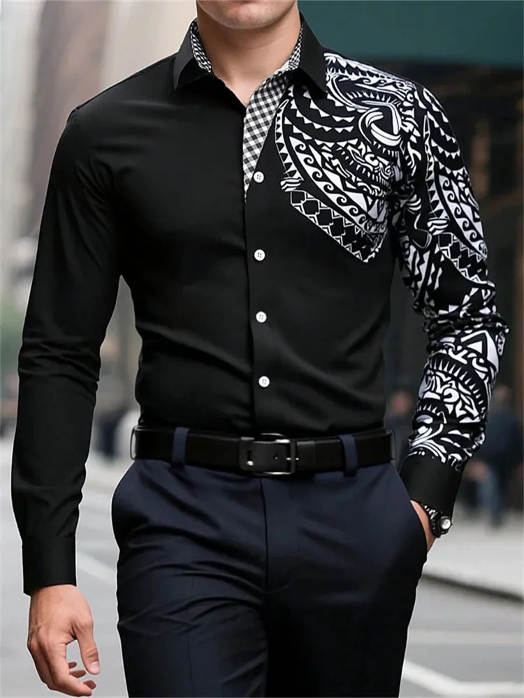 Men's Casual Button Shirt Blue Black White Wine Red Long Sleeve Lapel Spring Autumn Wedding Party Suit Plus Size Men's Clothing