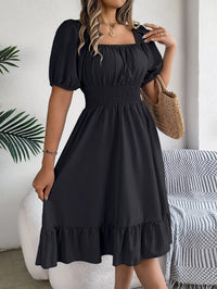 Spring Summer Elegant High Waisted Dress Square Neck Short Sleeved Ruffled Edge Long Dresses 2026 Valentine's Day Woman Clothing