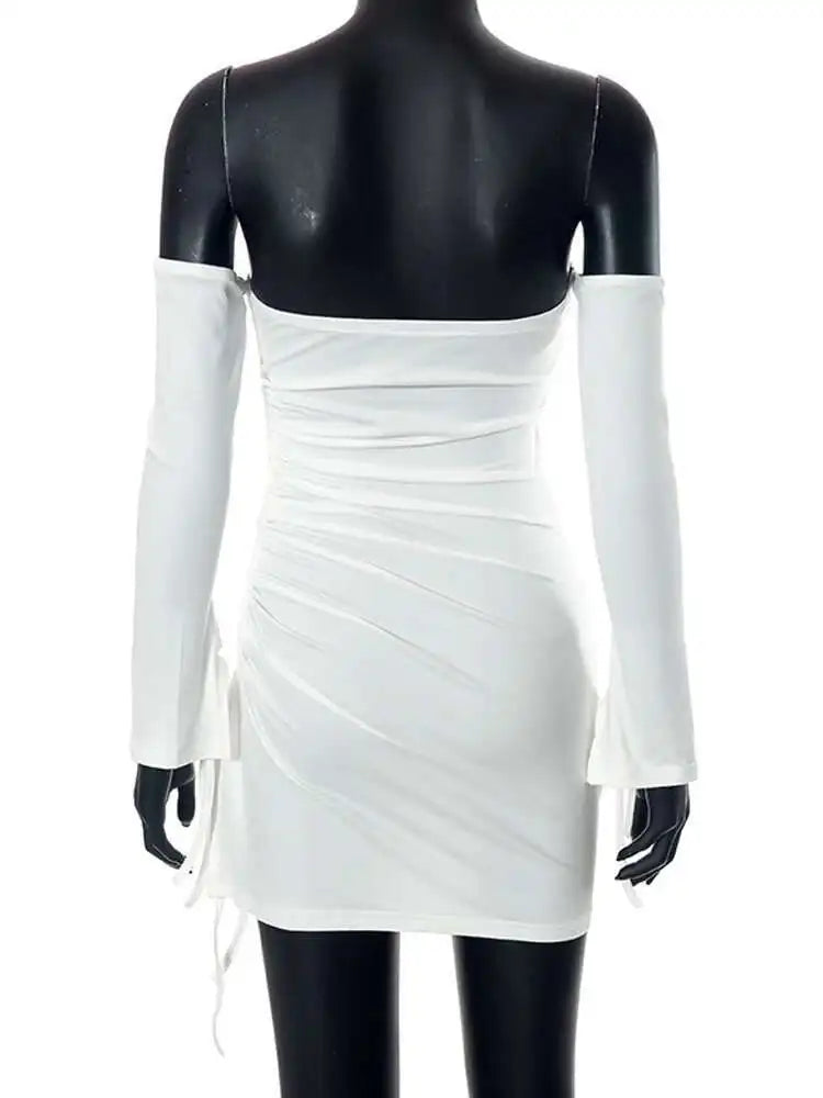 white drawstring bodycon dress Atogsazn Women's Summer Dress 2024 Tank Side High Slit Ruched Bodycon Dress Drawstring Stripe Sprinted Long Dress White XXL Clearance Sale