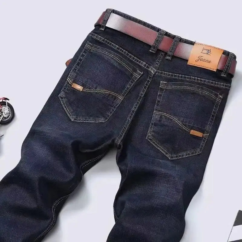 Men Fashion Straight Jeans Men 2025 New Stretch Slim Fit Pants Comfortable Soft Business Denim Trousers Male Brand Clothing