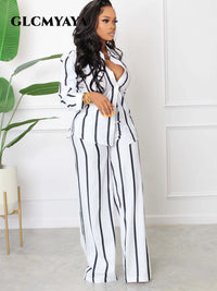 CM.YAYA Street Striped Women Set Long Sleeve Shirt and Straight Pants Suit Elegant Chic Tracksuit Two Piece Set Fitness Outfit