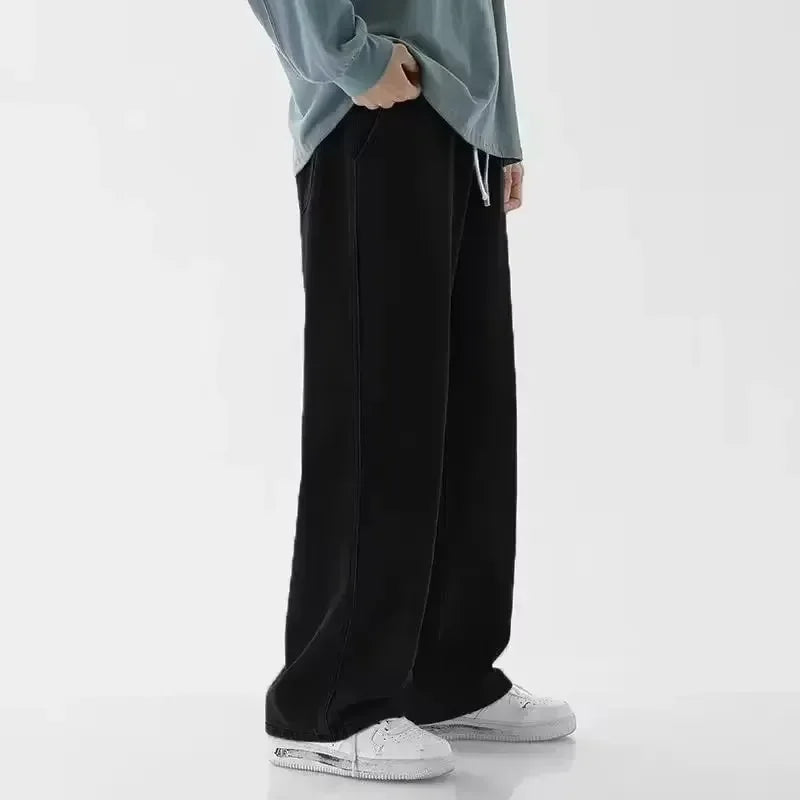 Autumn Korean Fashion Baggy Jeans For Men Classic Drawstring Straight Wide-leg Denim Pants Casual Y2K Vintage Jean Trousers