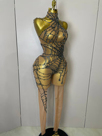 STOCK 2025Women Sparkly Diamond Sexy Mesh Jumpsuit Nightclub Bar Party Show Gogo Dancer Clothing Drag Queen Outfit Stage Costume