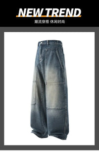 Men's Jeans Spring And Autumn Fashion Straight Tube Loose Washed Casual American Retro Original Color Wide Rivet Logging Pants