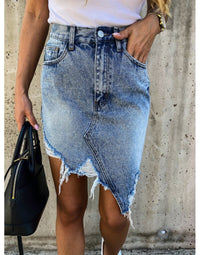 Sexy 2022 Summer New Ripped Irregular Denim Skirts For Women Fashion Street Hipster