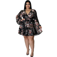 Wmstar Dresses Women Plus Size 5xl Sexy Party Flower Print Mini Dress Loose Elegant Casual Outfits 2022 Wholesale Dropshipping