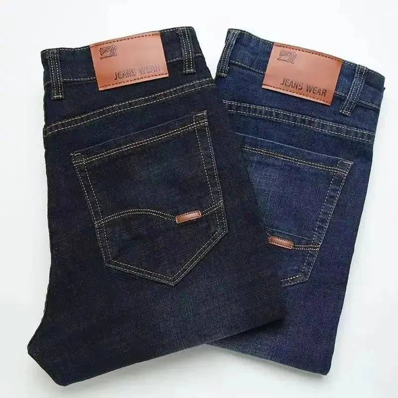 2025 New Brand Washed Jeans Trousers Four Season Men's High Quality Jeans Business Casual High Waist Denim Pants