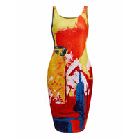 Women's Dress Summer Sexy Digital Printing Slim Dress Women's Fashion Sleeveless Round-Neck High Waist Dress