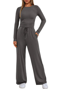 2025 autumn/winter asymmetrical design casual suit women's long sleeved wide leg pants multi occasion sportswear