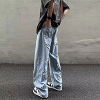 Men Straight Leg Denim Jeans Male New Fashion Casual Loose High Street Y2k Pants New Wide Leg Hip Hop Black Blue Pants