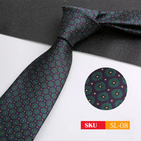 Luxury 8CM Mens Necktie Dark Green Color Dot Plaid Stripes Ties For Man Groom Jacquard Woven Neck Tie For Business Party