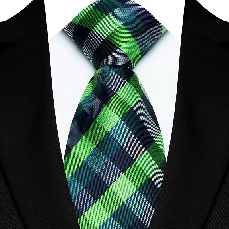Luxury 8CM Mens Ties Plaid Checks Stripes Classic Business Necktie Jacquard Woven Neck ties For Men Groom Wedding Party Neckwear