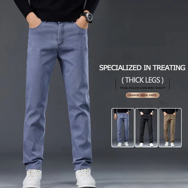 Male Brand Jeans Clothing Light Luxury Stretch Looes Fit Pants Comfortable Soft Business Fashion Straight Casual Denim Trousers