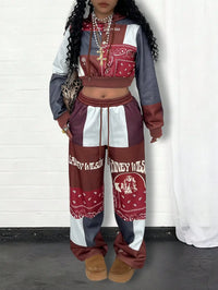 Ed Hardy Skull & Heart Print Cropped Hoodie and Wide Leg Pants Set - Gothic Streetwear