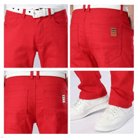 White Jeans Men Plus Size 36 38 40 Loose Oversized Red Trousers Stretched Denim Mens Casual Slim Fit Straight Elastic Man Pant